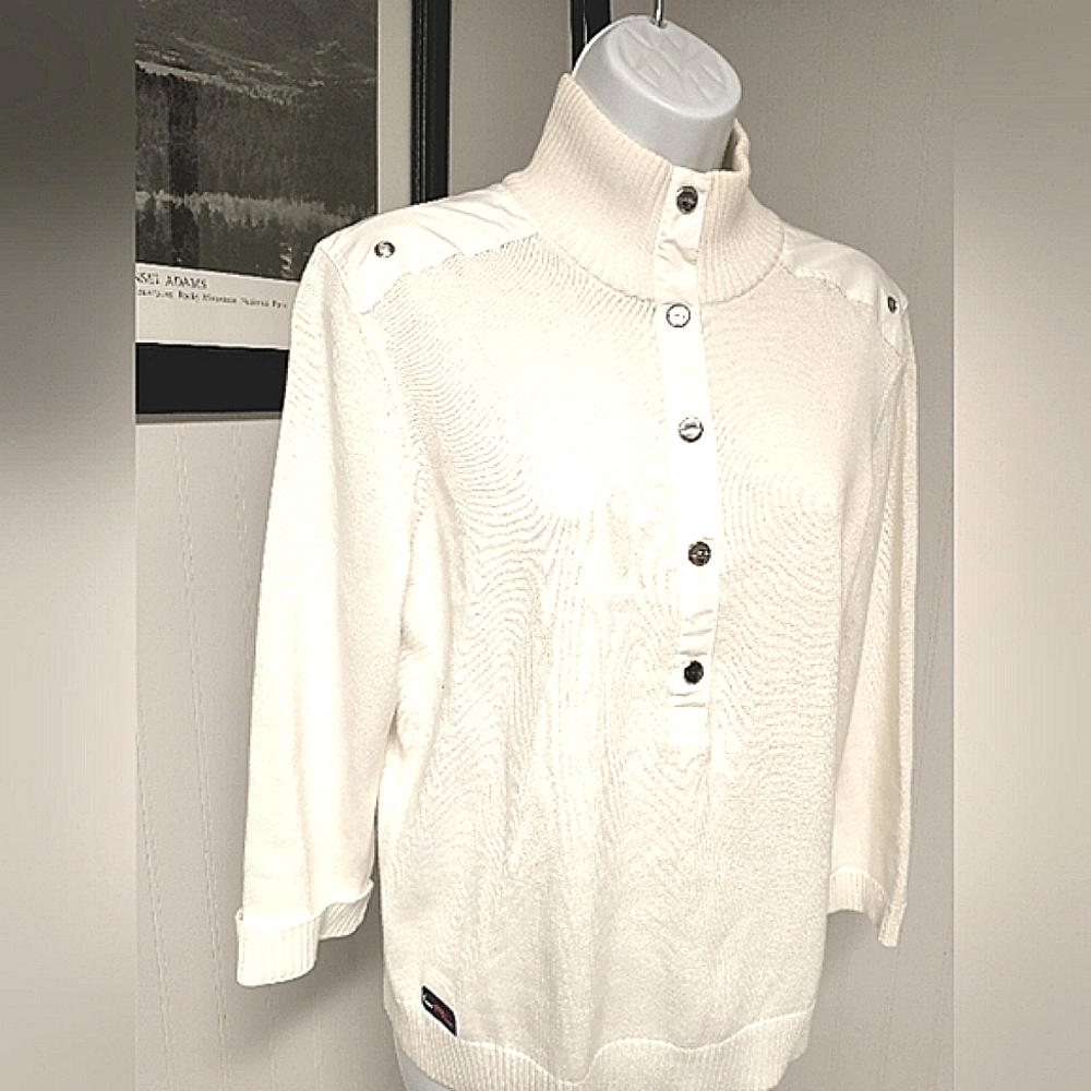 Lauren Ralph Lauren 3/4 Sleeve Standup Collar Ivory Sweater Excellent Condition